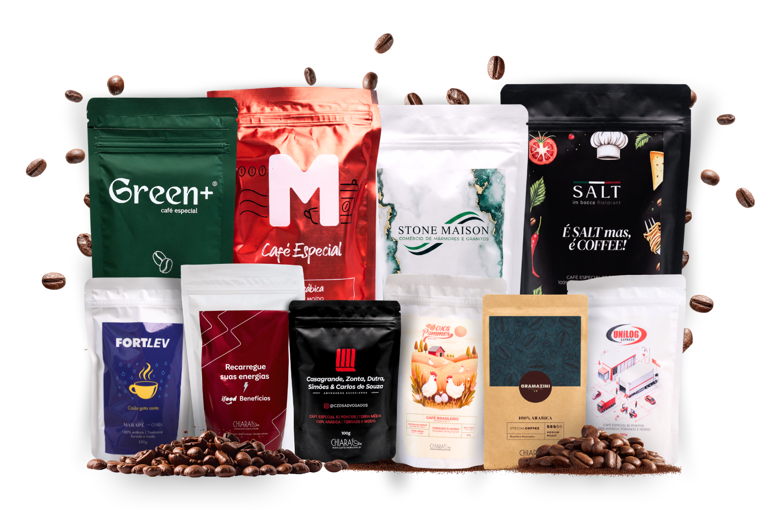 Diversas marcas de café personalizadas pela Café Chiara